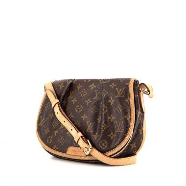 Sac bandoulière Louis Vuitton Menilmontant petit modèle en toile monogram marron et cuir naturel