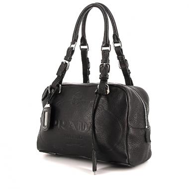 Bolso de mano Prada Bowling en cuero granulado negro