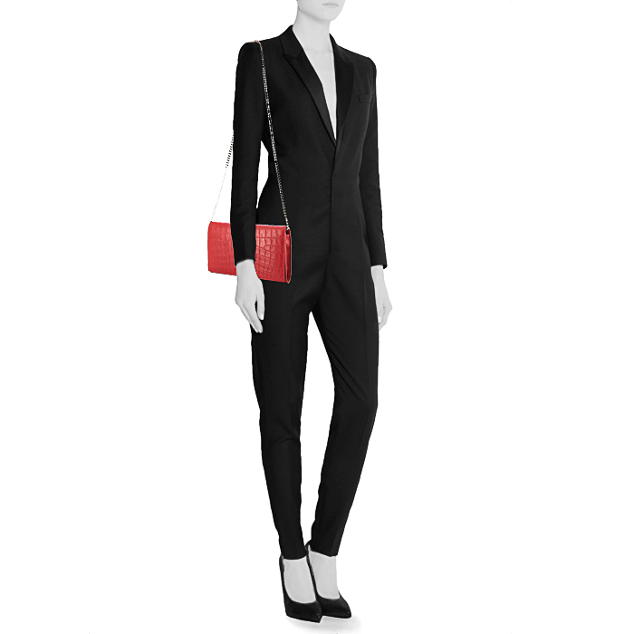 Sac bandoulière Saint Laurent en cuir rouge - Detail D1
