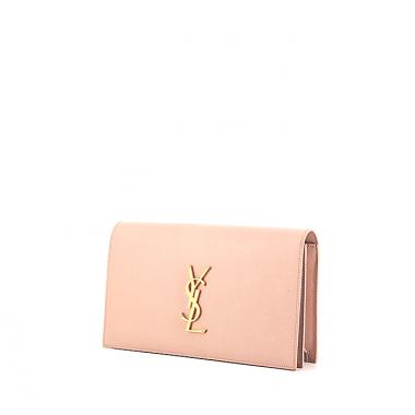 Bolsito de mano Saint Laurent Classic Monogramme en cuero granulado color rosa claro