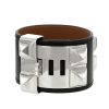 Hermes Médor cuff bracelet in palladium and leather - 00pp thumbnail