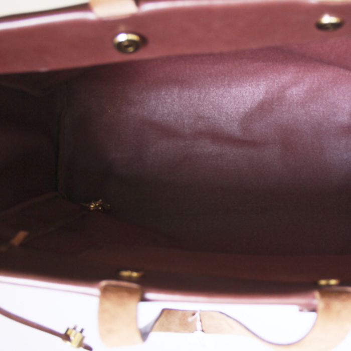 Herbag shopping bag in brown canvas and brown leather - Detail D2