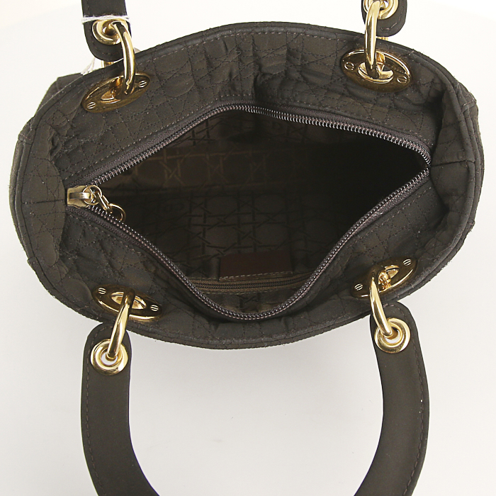 Dior Lady Dior handbag in brown canvas cannage - Detail D2