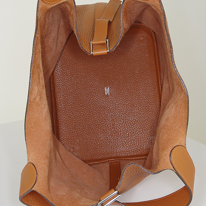 Sac cabas Hermes Picotin en cuir togo orange - Detail D2