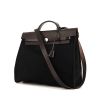 Hermes Herbag handbag in black canvas and brown leather - 00pp thumbnail