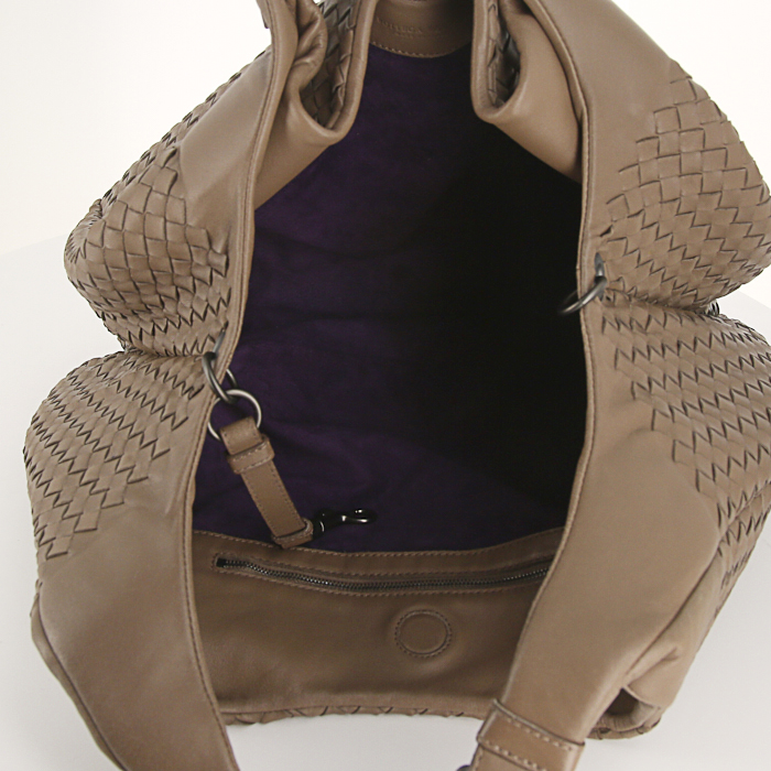 Bolso de mano Bottega Veneta Campana en cuero intrecciato marrón - Detail D2
