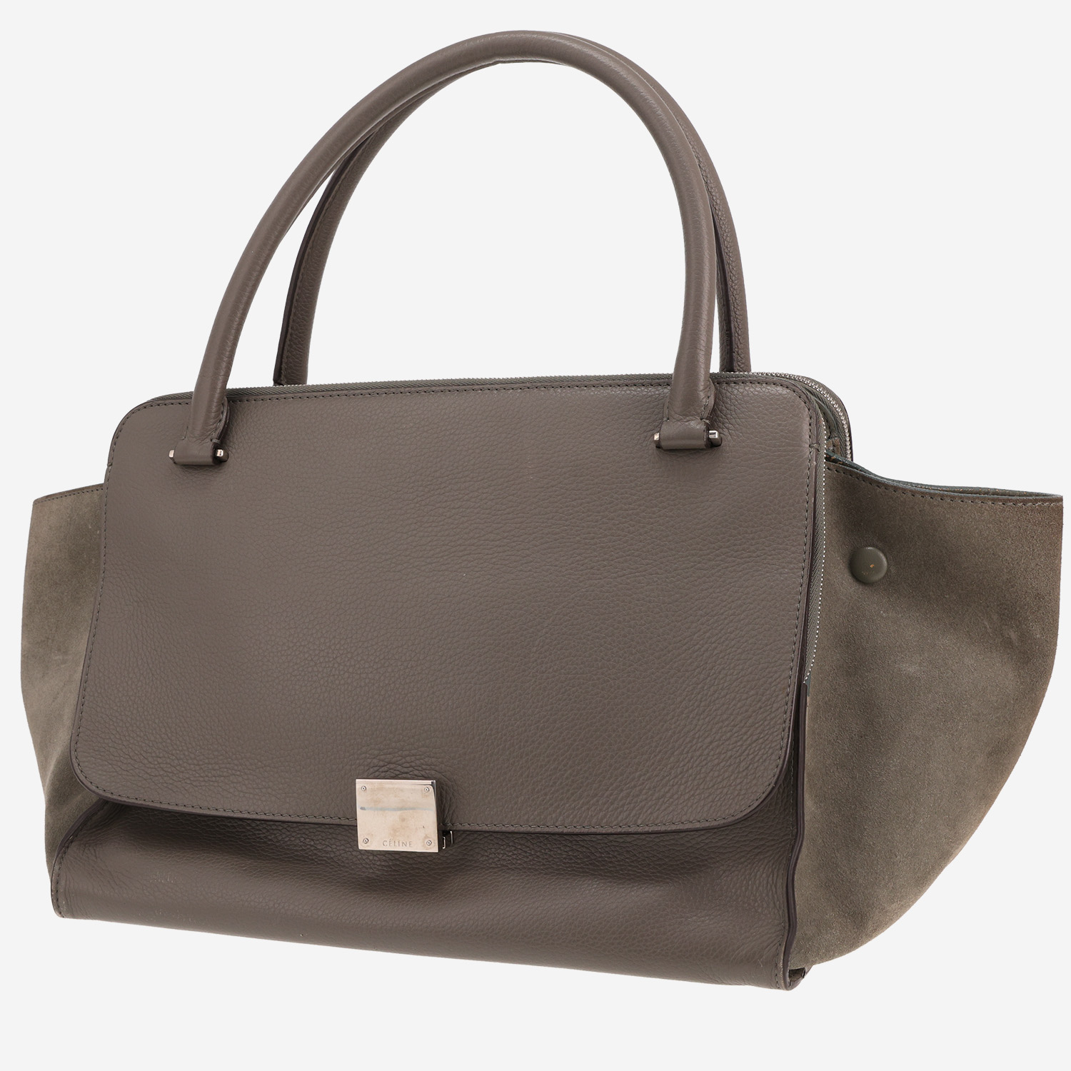 Celine Trapeze large model handbag in grey grained leather and grey suede