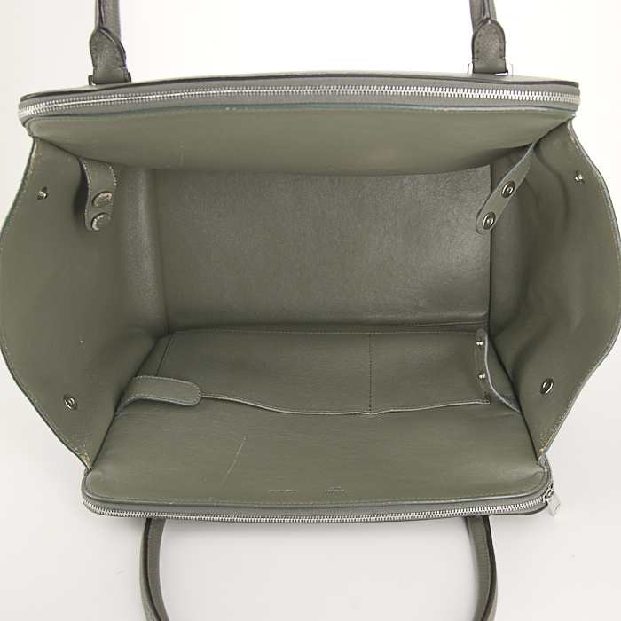 Celine Trapeze large model handbag in grey grained leather and grey suede - Detail D2