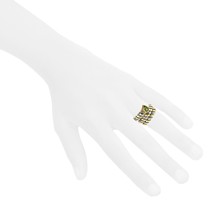 Anello mobile Bulgari Serpenti in oro giallo, acciaio e peridoto - Detail D1