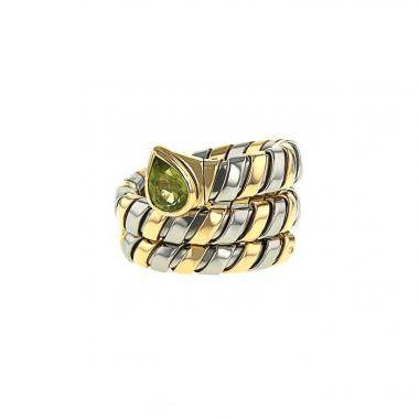Sortija articulada Bulgari Serpenti en oro amarillo,  acero y peridoto