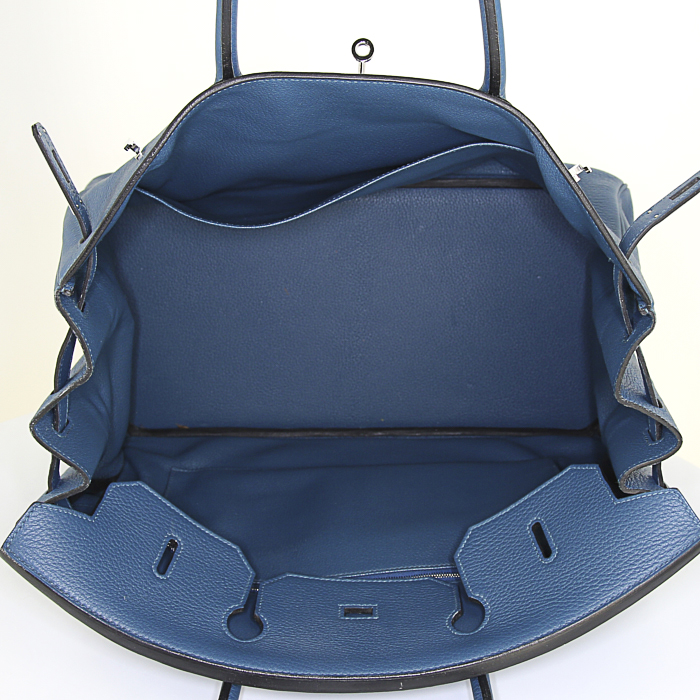 Hermes Birkin 40 cm handbag in blue leather taurillon clémence - Detail D2