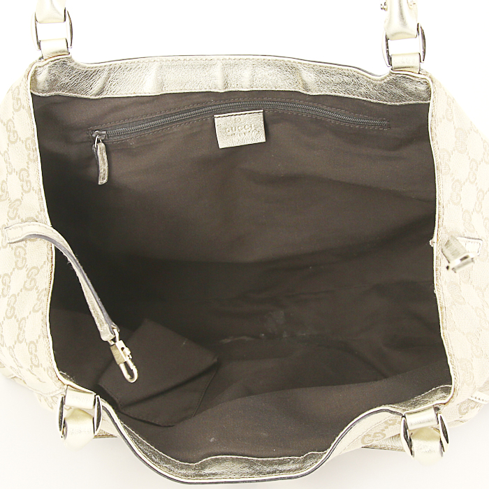 Shopping bag Gucci D-ring in tela monogram beige e pelle dorata - Detail D2