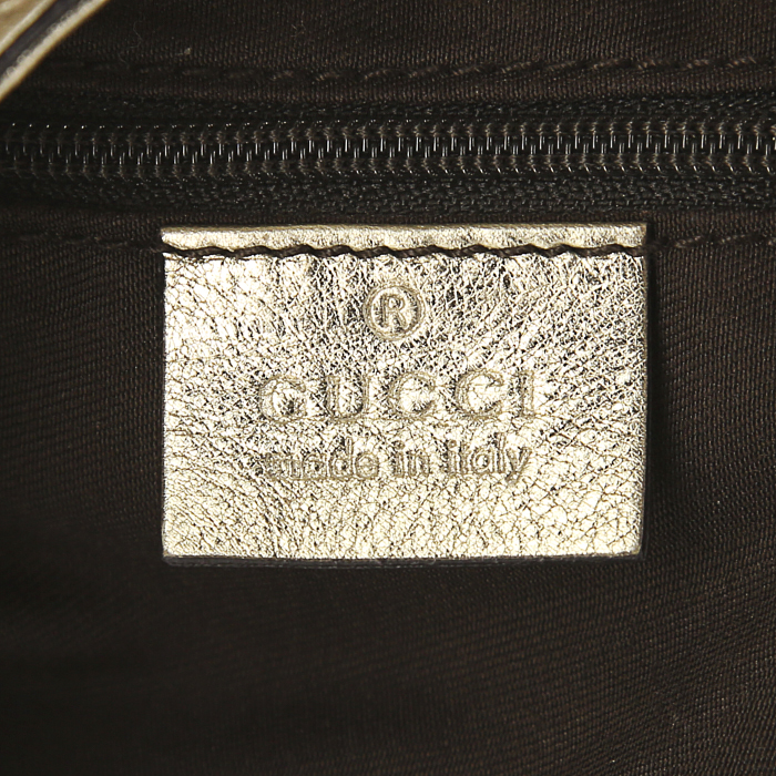 Gucci D-ring shopping bag in beige monogram canvas and gold leather - Detail D3