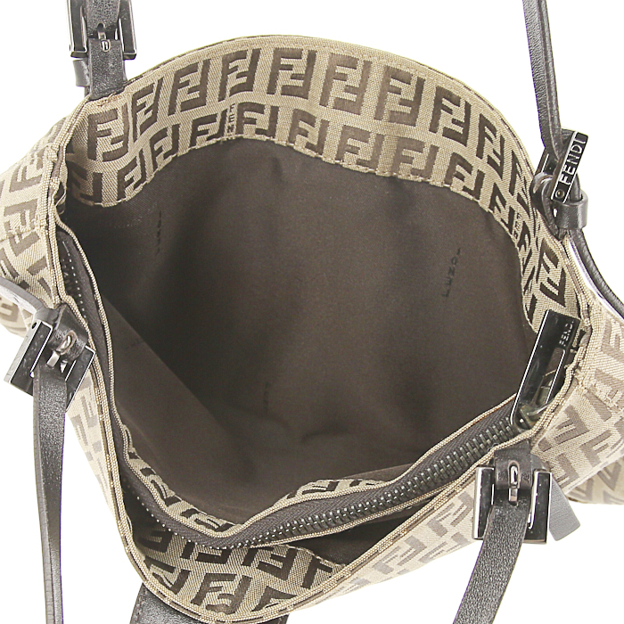 Bolso Cabás Fendi modelo pequeño en lona Monogram marrón y beige y cuero marrón - Detail D2