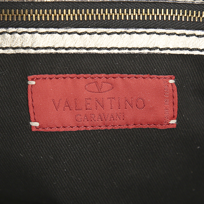Sac à main Valentino Garavani en cuir doré et marron - Detail D3