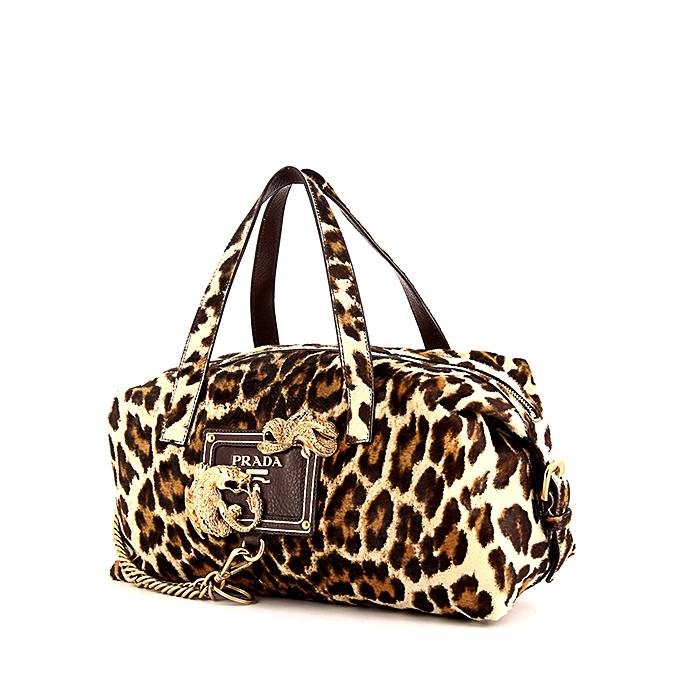 Sac à main Prada Animalier en poulain et cuir marron