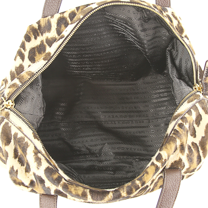Borsa Prada Animalier in puledro con stampa leopardata e pelle marrone - Detail D2