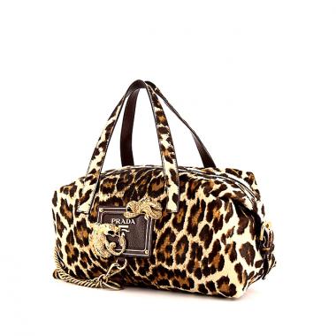 Sac à main Prada Animalier en poulain et cuir marron