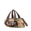 Burberry handbag in beige, black and red Haymarket canvas and brown leather - 00pp thumbnail