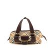 Burberry handbag in beige, black and red Haymarket canvas and brown leather - 360 thumbnail