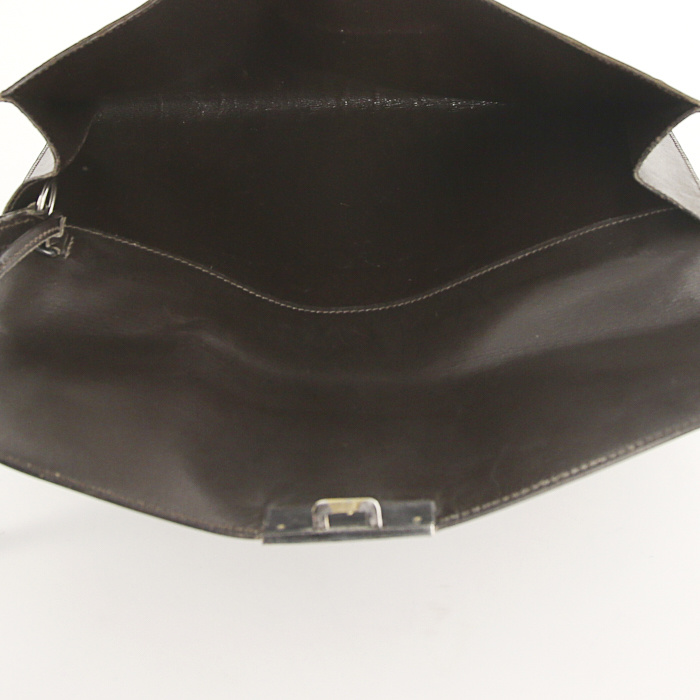 Pochette Hermès en cuir box marron - Detail D2