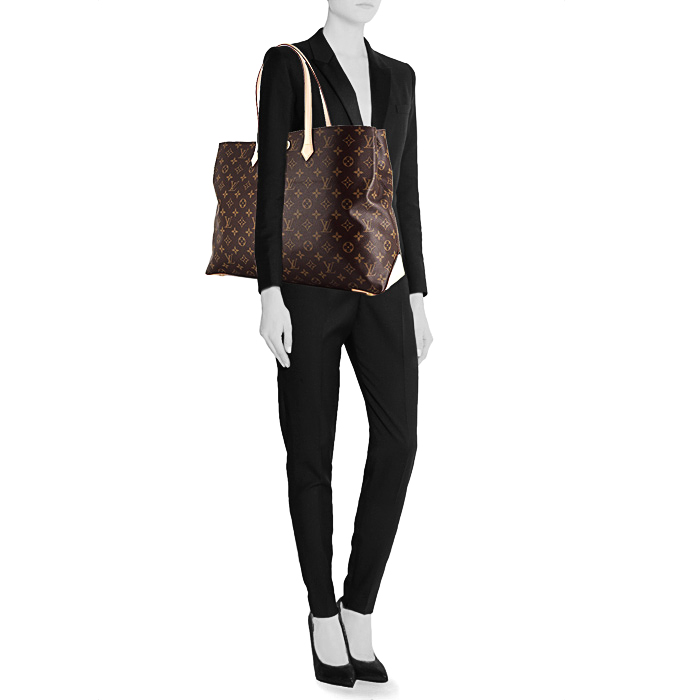 Louis Vuitton Wilshire shopping bag in brown monogram canvas and natural leather - Detail D1