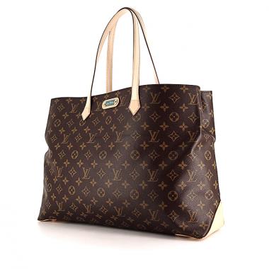 Shopping bag Louis Vuitton Wilshire modello grande in tela monogram marrone e pelle naturale