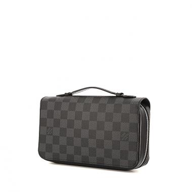 Louis Vuitton pouch in damier graphite canvas and black leather