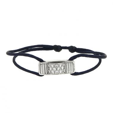 Bracelet Poiray Godron en or blanc,  diamants et soie bleu-nuit