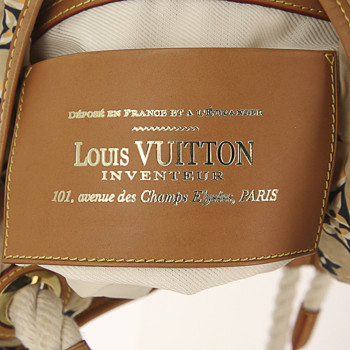 Borsa Louis Vuitton Bulles in tela monogram beige e blu marino e pelle naturale - Detail D3