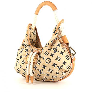 Borsa Louis Vuitton Bulles in tela monogram beige e blu marino e pelle naturale