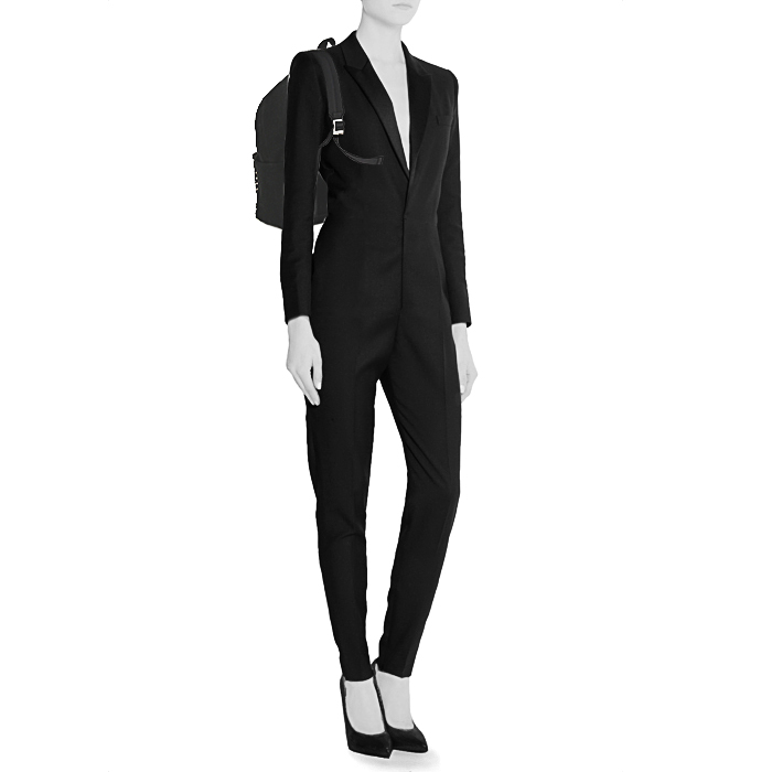 Zaino Saint Laurent in tela nera con decoro di borchie e pelle nera - Detail D1