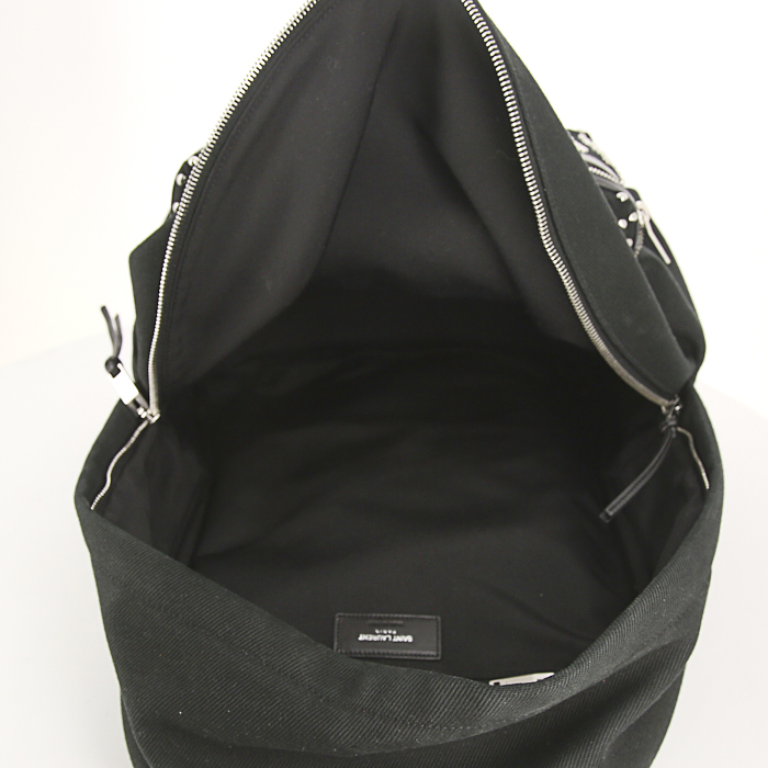 Saint Laurent backpack in black canvas and black leather - Detail D2