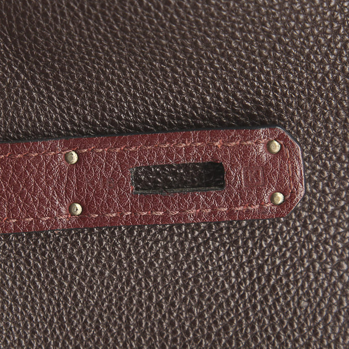 Hermes Haut à Courroies handbag in brown, purple and burgundy tricolor togo leather - Detail D4