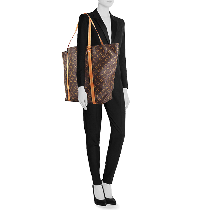 Louis Vuitton Flanerie shopping bag in ebene monogram canvas and natural leather - Detail D1
