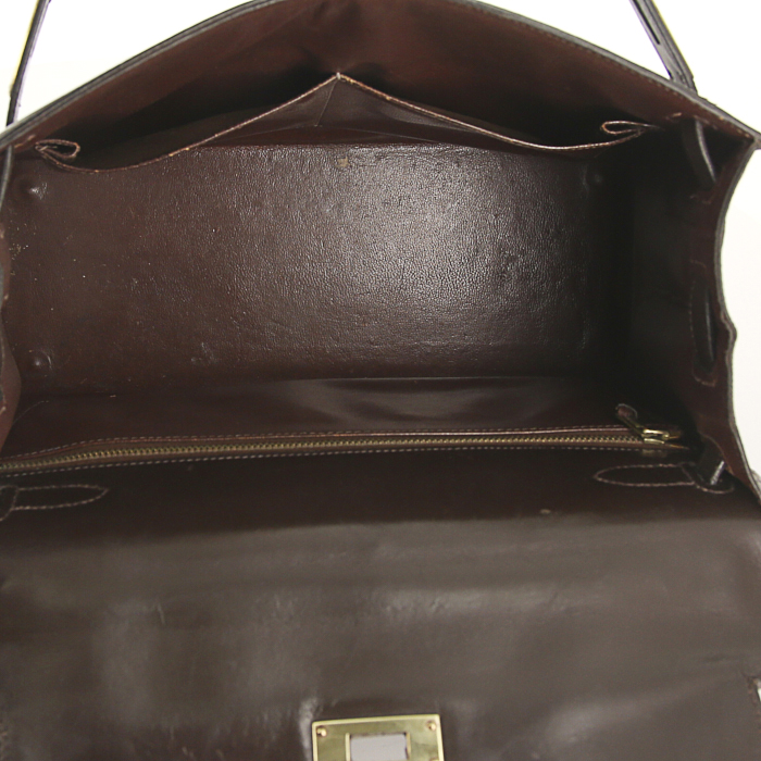 Hermes Kelly 28 cm handbag in brown box leather - Detail D2