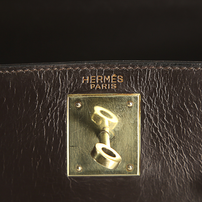 Borsa Hermes Kelly 28 cm in pelle box marrone - Detail D3