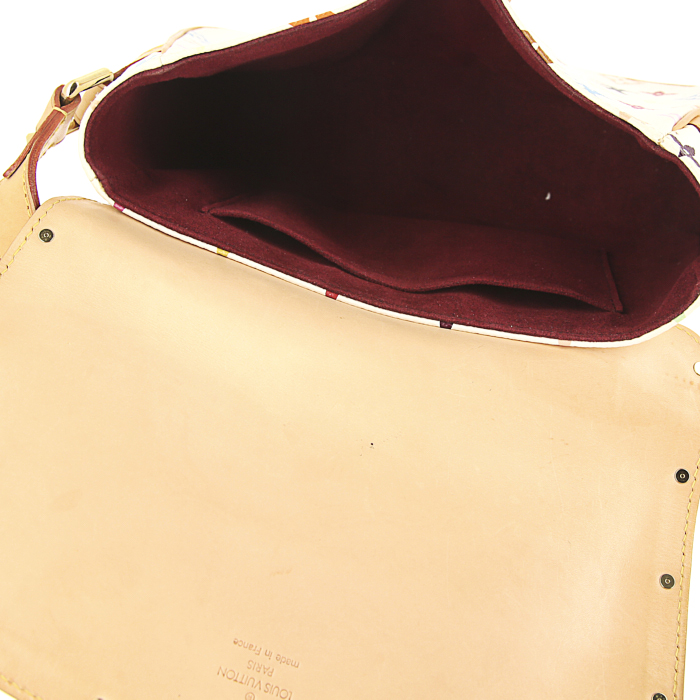 Borsa a tracolla Louis Vuitton Sologne in tela monogram multicolore bianca e pelle naturale - Detail D2