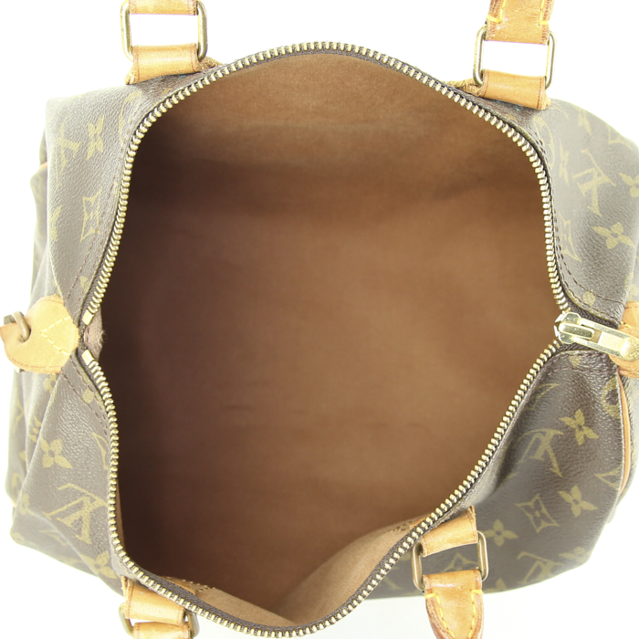 Borsa Louis Vuitton Speedy 30 in tela monogram marrone e pelle naturale - Detail D2