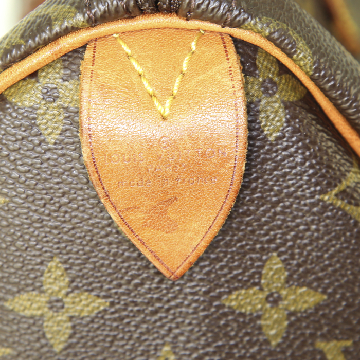 Louis Vuitton Speedy 30 handbag in brown monogram canvas and natural leather - Detail D3