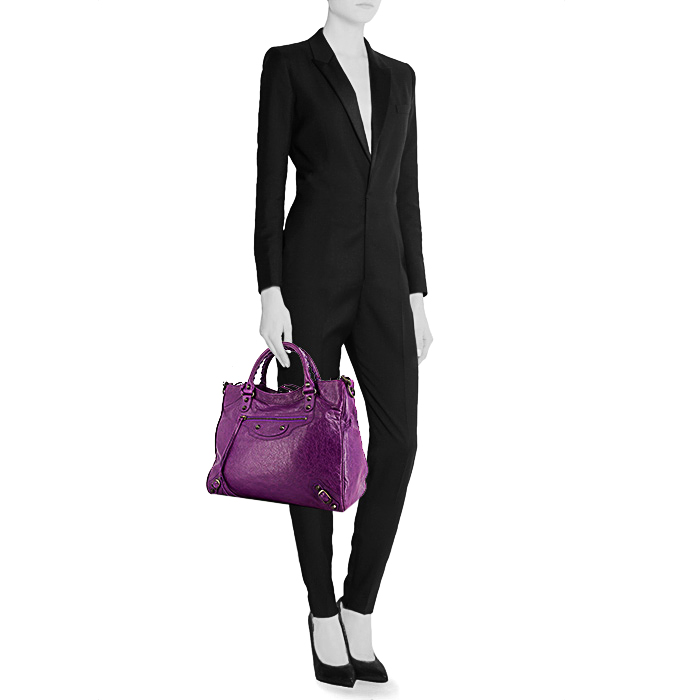 Balenciaga Velo handbag in purple leather - Detail D2