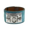 Hermes Médor cuff bracelet in palladium and veau doblis turquoise - 00pp thumbnail