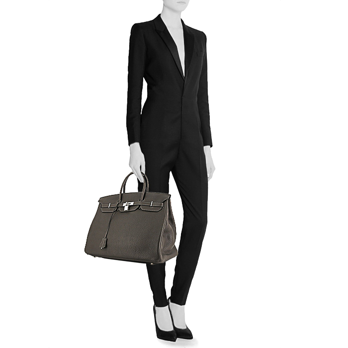 Borsa Hermes Birkin 40 cm modello grande in pelle togo grigia - Detail D1