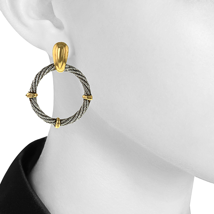 Fred Force 10 1980's hoop earrings in yellow gold and stainless steel - Detail D1