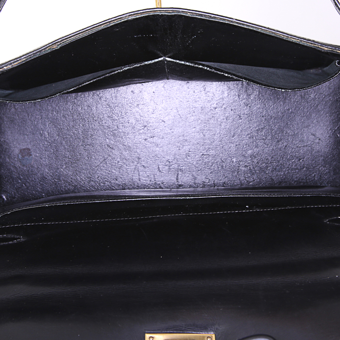 Bolso de mano Hermes Kelly 35 cm en cuero box negro - Detail D2