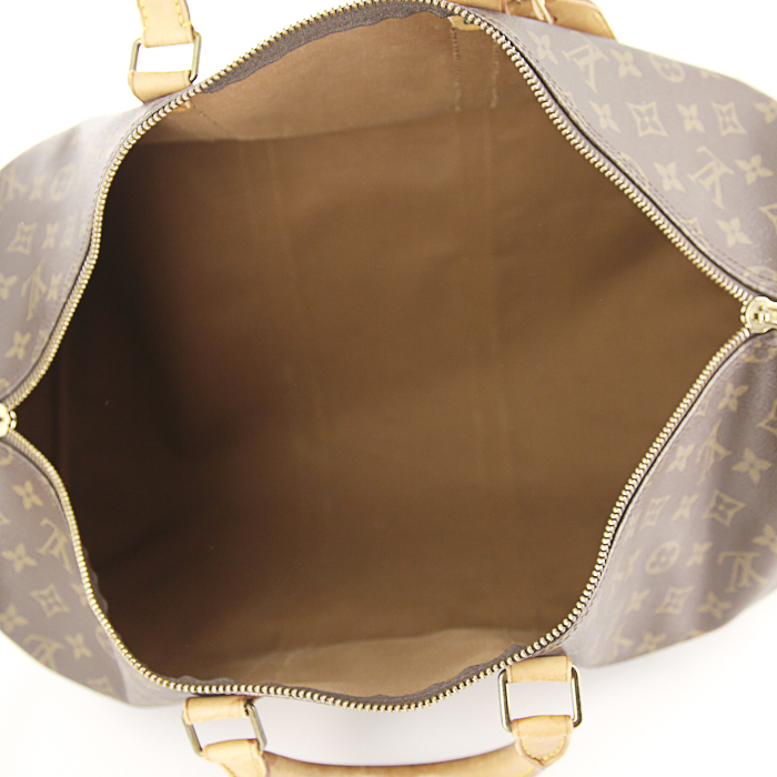 Borsa da viaggio Louis Vuitton Keepall 50 cm in tela monogram e pelle naturale - Detail D3