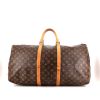 Bolsa de viaje Louis Vuitton Keepall 55 cm en lona Monogram ébano y cuero natural - 360 thumbnail