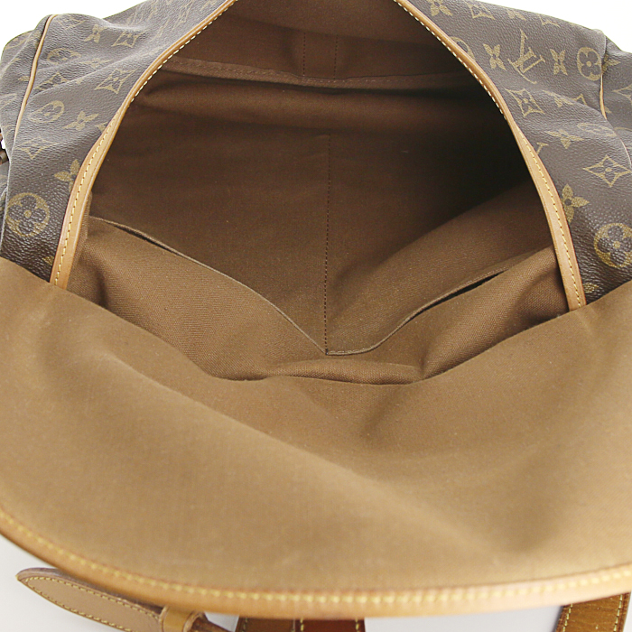 Bolso bandolera Louis Vuitton Saumur modelo mediano en lona Monogram revestida marrón y cuero natural - Detail D3