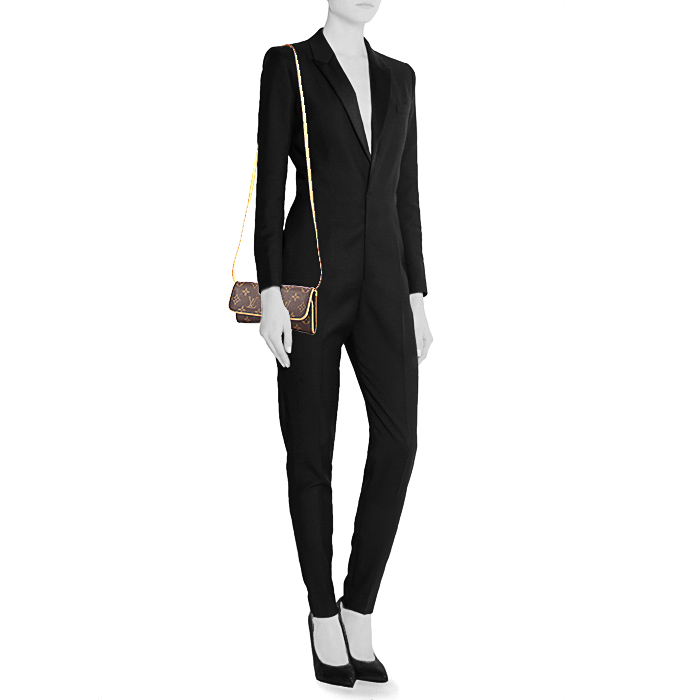 Borsa a tracolla Louis Vuitton Twin modello piccolo in tela monogram marrone e pelle naturale - Detail D1