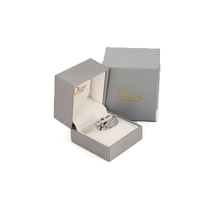 Anello flessibile Dior Gourmette modello grande in oro bianco e diamanti - Detail D2